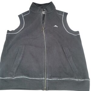 Tommy Bahama Mens Black Ribbed Full Zip Vest Mock Neck Contrast Stitch Size M